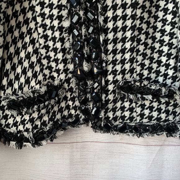 Moka Sport Black and White Houndstooth Blazer Jacket Rhinestone Fringe Size M - Picture 13 of 16